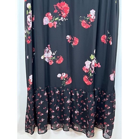 Chicos Dress 2X Black Floral Maxi Tropical Feminine Tiered Retro Whimsical 80s - Picture 6 of 16